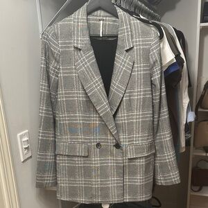 Free People Black and White Plaid Oversized Blazer